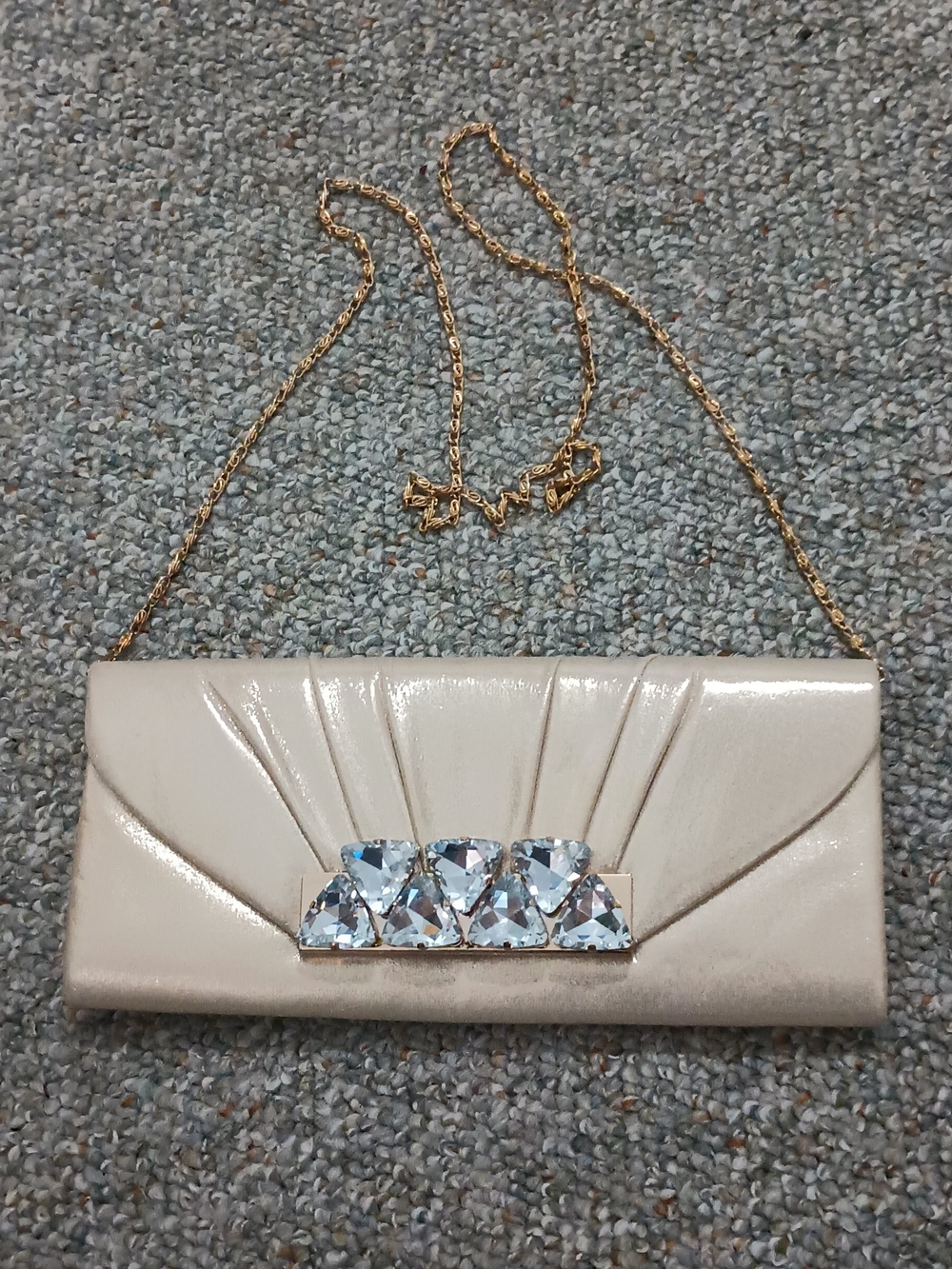 Call It Spring Cream Evening Clutch with Gold Chain and Crystal Accent